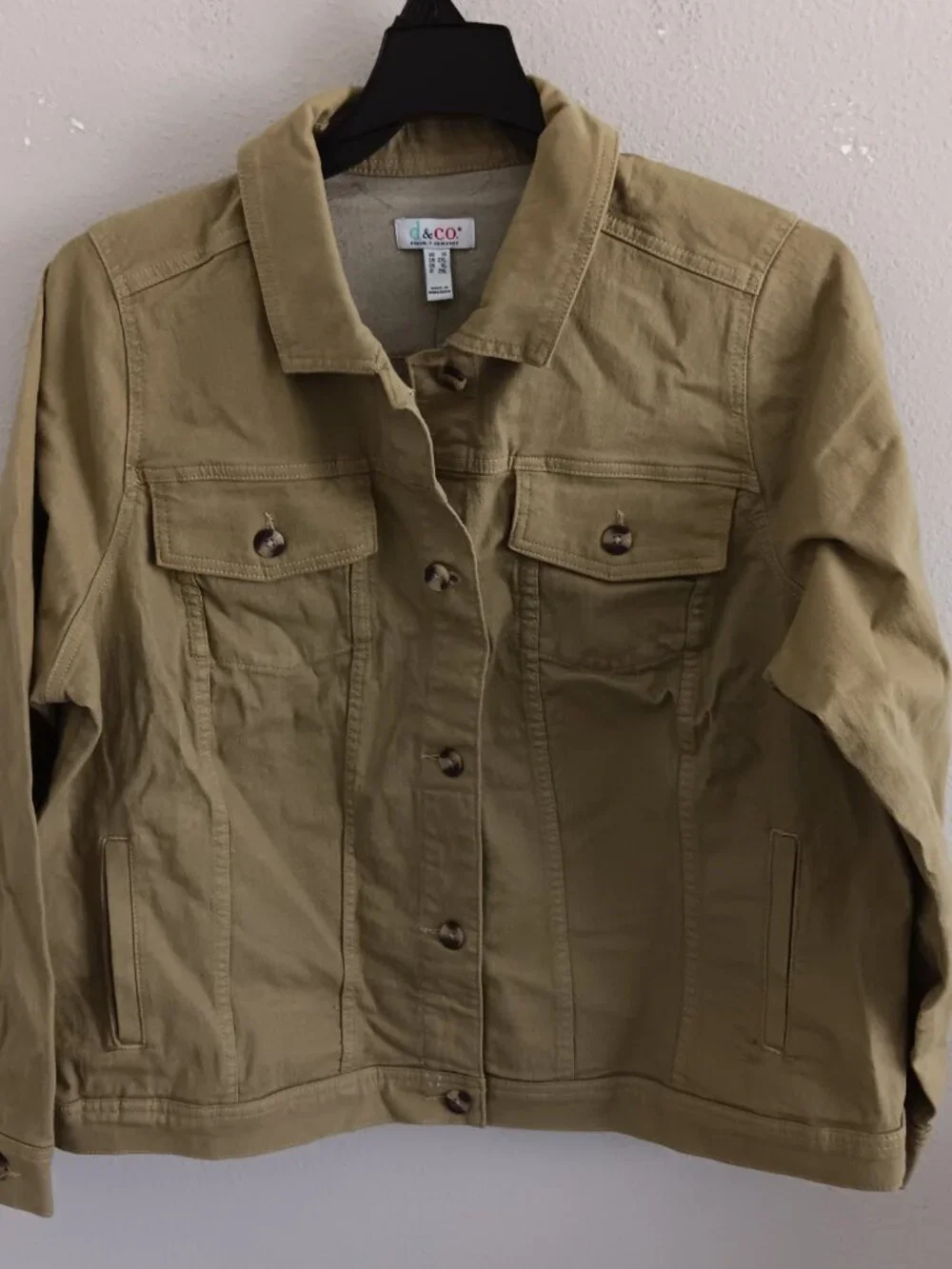 Denim & Co. Classic Stretch Denim Jacket with Welt Pockets, Green Sz 1X a698540